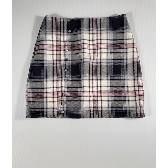 Blue Rain Plaid Mini Skirt Front Above Knee Skater A Line Blk.Pink White size xs - Picture 2 of 7
